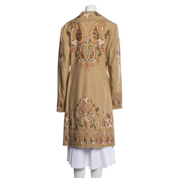 Biya Johnny Was 100% Silk Embroidered Western Boho Duster Coat Beige XS - Picture 4 of 16